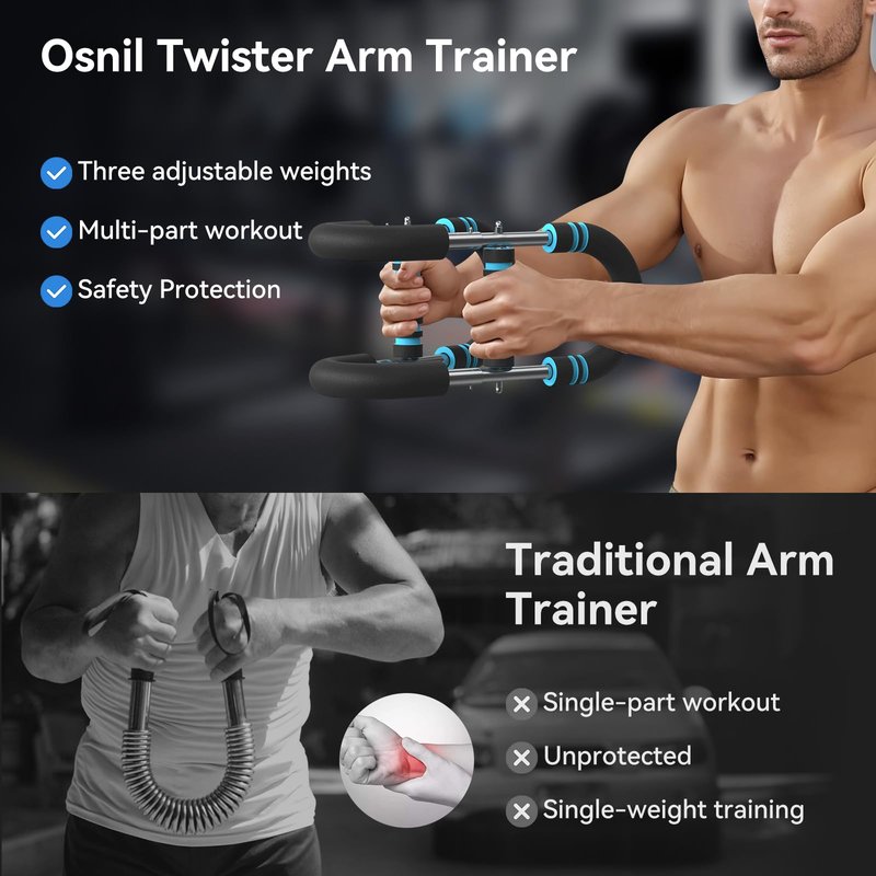 Osnil Twister Arm Trainer Adjustable 60-85-110lbs Forearm Strengthener Chest Clip Muscle Resistance Exercise Equipment for Man (Blue)