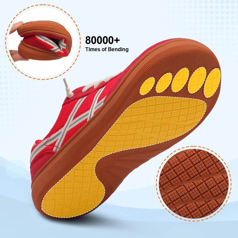 LeIsfIt Women's Wide Barefoot Walking Shoes Slip-on Casual Tennis Shoes Non-Slip Zero Drop Comfort Sneakers Red Size 8