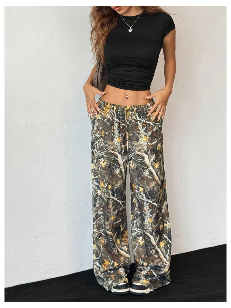 Floerns Girl's Camouflage Baggy Wide Leg Hunting Pants Drawstring Camo Pant