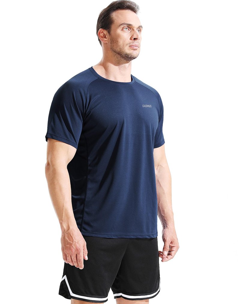 CADMUS Men's 3 Pack Workout Shirts Dry Fit Mesh Athletic T-Shirts, 033, Black,Grey,Navy Blue, Large
