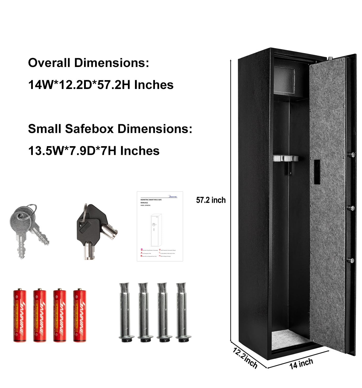 Quicktec Biometric/Fingerprint Larger and Deeper Rifle Safe, New and Improved Rifle Gun Safe for 5-6 Rifles and Shotguns for Home, Quick Access Gun Cabinet (w or w/o Scope) Silent Mode