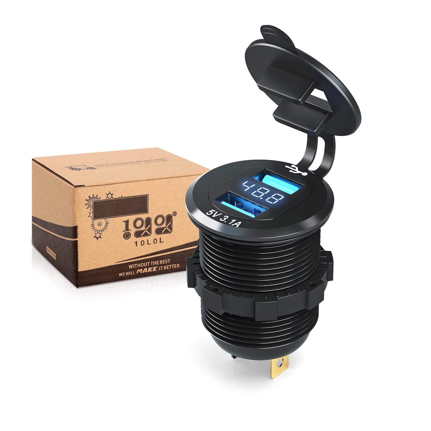 10L0L Universal 48V Golf-Cart-USB-Charger-Adapter with LED Digital Display, Dual Port 3.1A Quick Charge Fast Charging Power Socket for Club Car, EZGO, Yamaha – Phone Charging Port