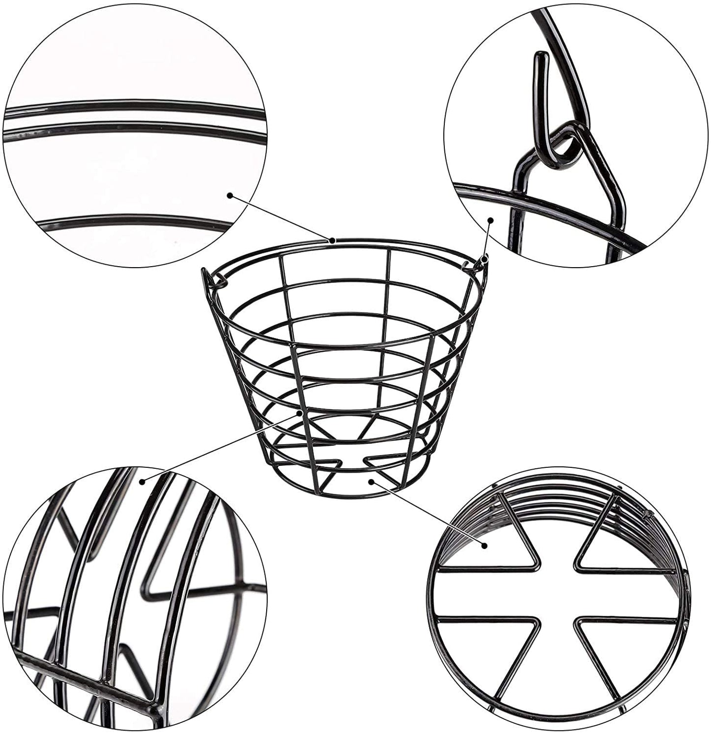 10L0L Golf Ball Bucket Metal Material, Golf Ball Basket Container with Handle, Bucket Holds 50 Balls - Black (Balls NOT Include)