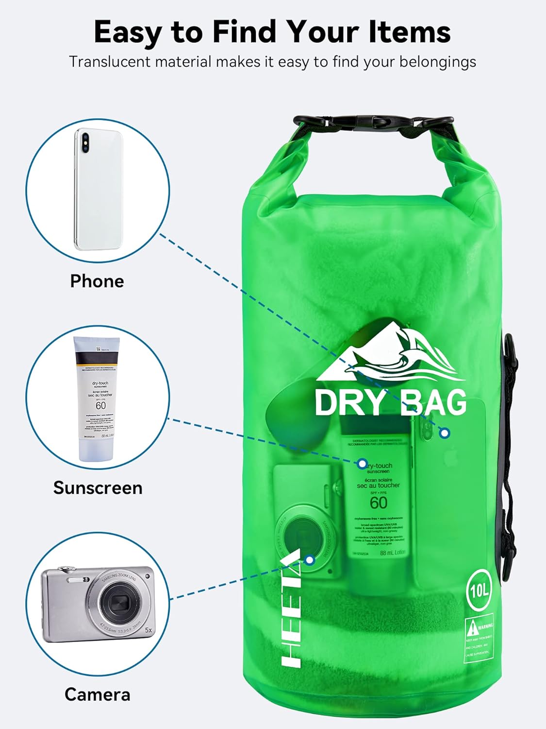 HEETA Waterproof Dry Bag - Lightweight Roll Top Storage for Travel, Swimming & Kayaking | 5L/10L/20L/30L/40L Sizes
