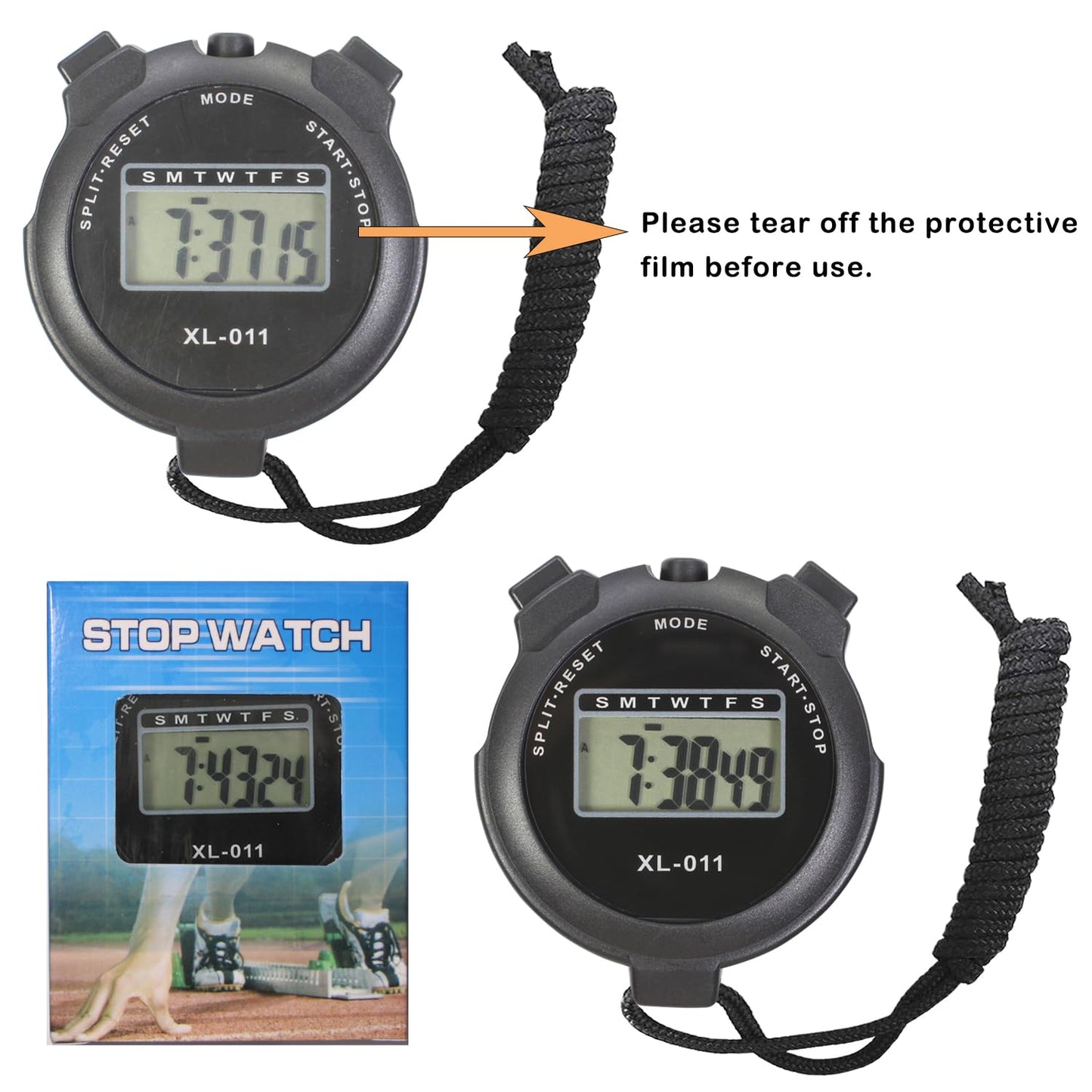 16-Pack Multi-Function Electronic Digital Sport Stopwatch Timer, Large Display with Date Time and Alarm Function, Sports Coaches Fitness Coaches and Referees Black