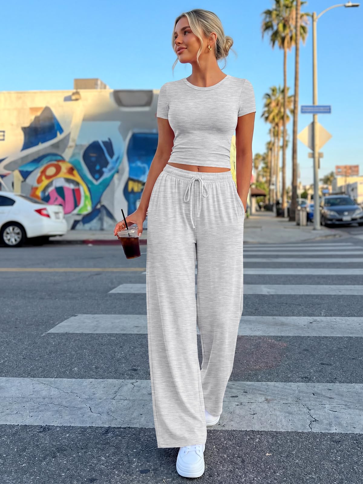 Trendy Queen Womens 2 Two Piece Set 2026 Summer Workout Vacation Gym Clothes Spring Fashion Lounge Matching Airport Travel Outfit Resort Wear Fitness Athleisure Clothing
