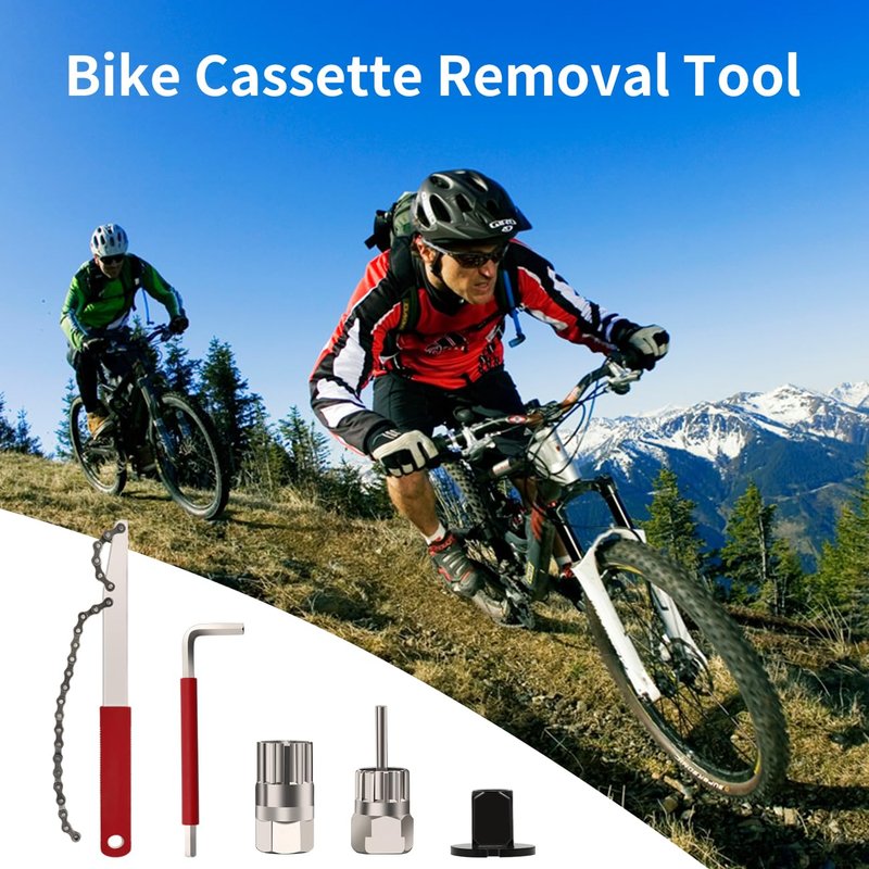 5 Pcs Bike Cassette Removal Tool with Chain Whip and Auxiliary Wrench Bicycle Sprocket Removal Tool Bicycle Cassette Lock Ring Extractor Freewheel Remover Wrench Sprocket Remover