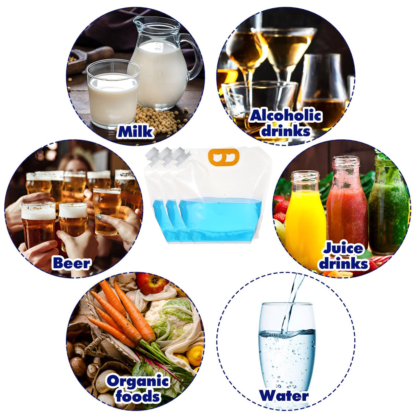 20 Pcs 1.3 Gallon Collapsible Water Emergency Container Bag 26 Gallon Freezable BPA Free Food Grade Clear Plastic Storage Foldable Bottle for Camping Riding