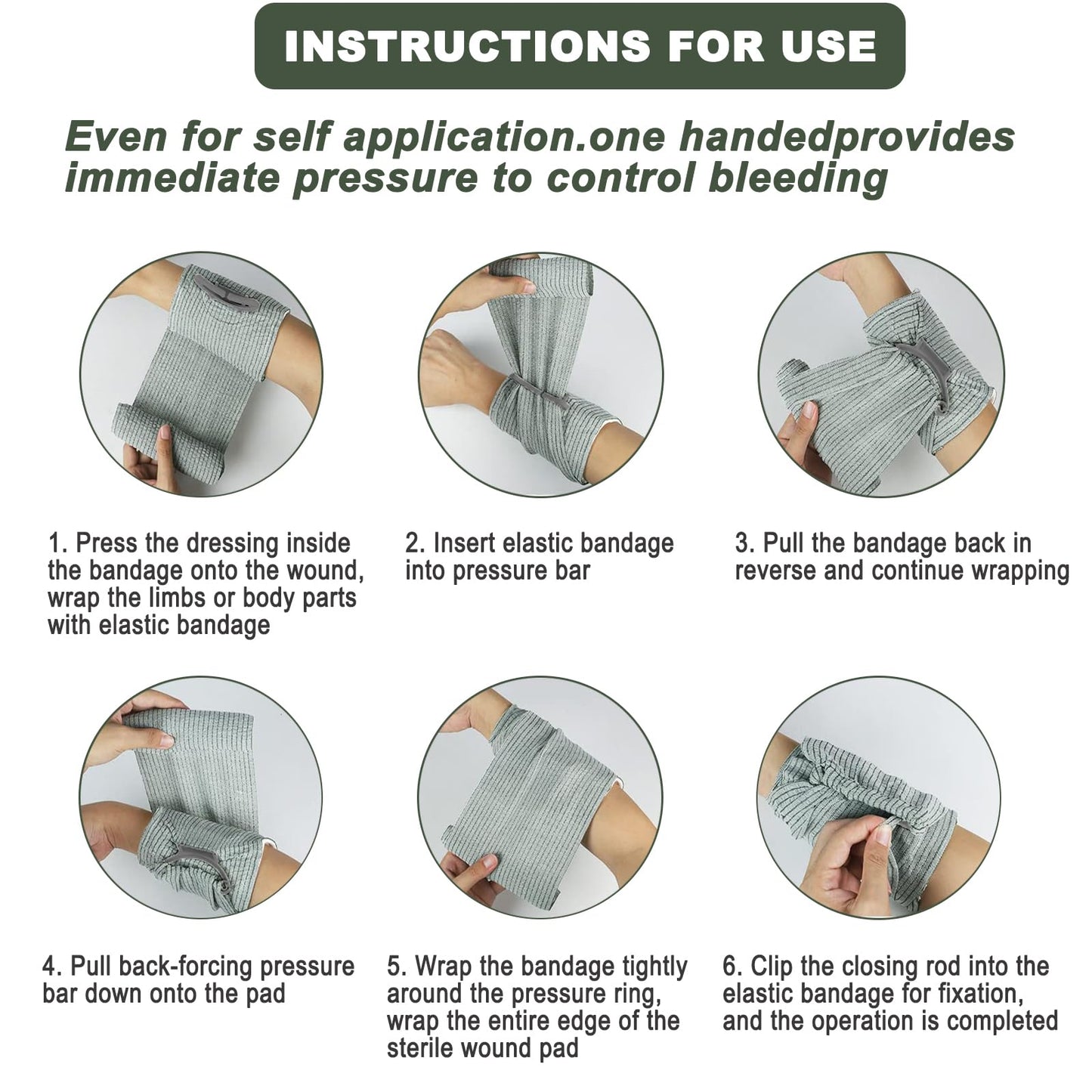 Upgrade Israeli Style Emergency Bandage, 8Pack 6 Inch Compression Bandage for Emergency Wound Dressing, First Aid and IFAK Trauma Military (6Inch-8Pcs)
