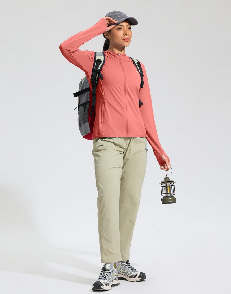 Soothfeel Women's UPF 50+ Sun Protection Hoodie Jacket Lightweight Long Sleeve Sun Shirt for Women with Pocket Hiking Outdoor(Coral, XXL)