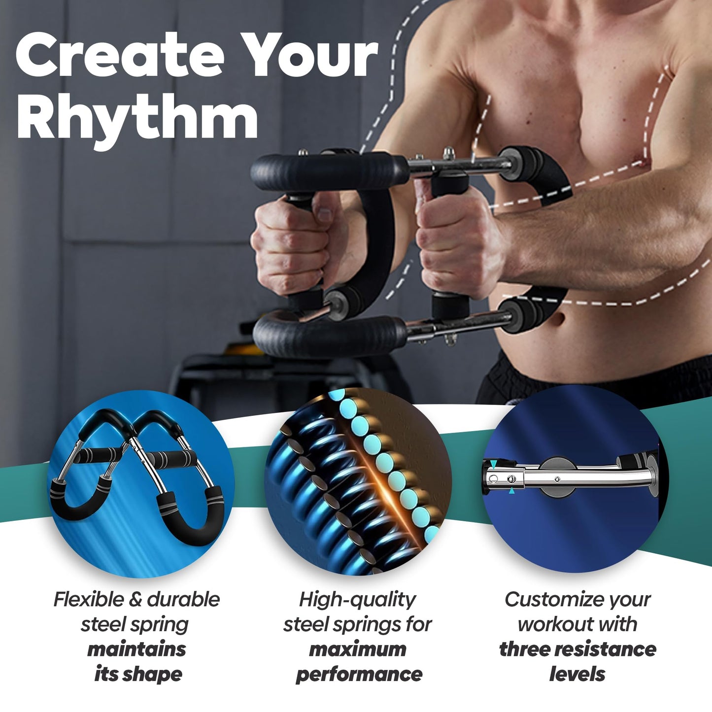 CORESPRINT Twister Arm Exerciser, Adjustable Chest Expander & Shoulder Muscle Forearm Triceps Strength Training Portable Gym Equipment, Home Fitness Arm Enhanced Chest Workout Bar (U80-110 lbs)