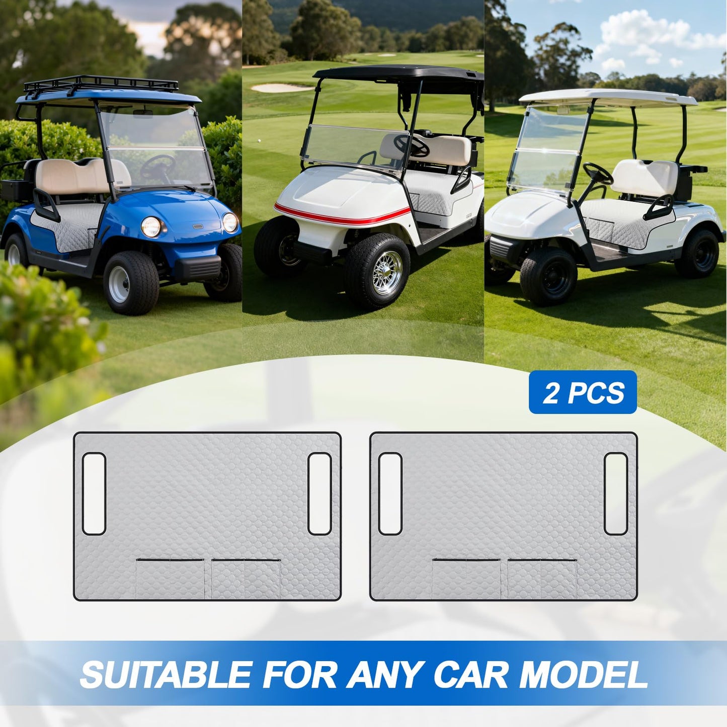 Gilprop 2 Pcs Grey Golf Cart Seat Covers, 51"x 31" Cool and Sweat Absorption Golf Cart Seat Towel Blanket with 4 Front Pockets & Nonskid Pocket and Nonskid Bottom for Home, Party