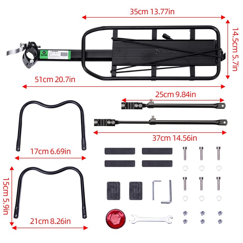 ROCKBROS Rear Bike Rack Bike Cargo Rack Adjustable Bicycle Luggage Carrier Rack Rear Quick Release Mountain Bike Pannier Rack with Elastic Band and Reflector, Most 165 lbs Capacity