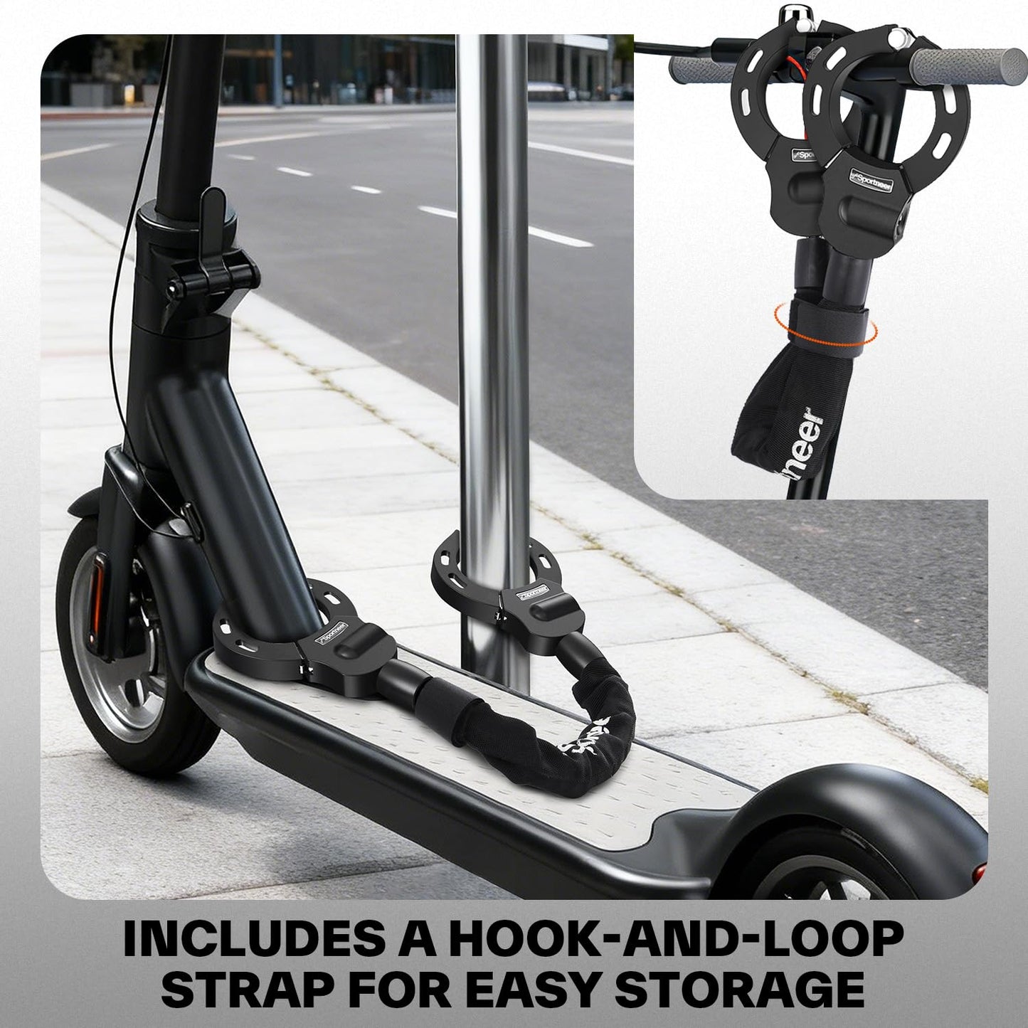 Sportneer Scooter Lock: 7mm Square Chain Anti-Theft Cut Resistant Bike Lock with 3 Keys, 2.46ft/75cm Heavy Duty 3 Position Adjustment Bike Chain Lock for E-Bike/Electric Scooters, Door, Gate