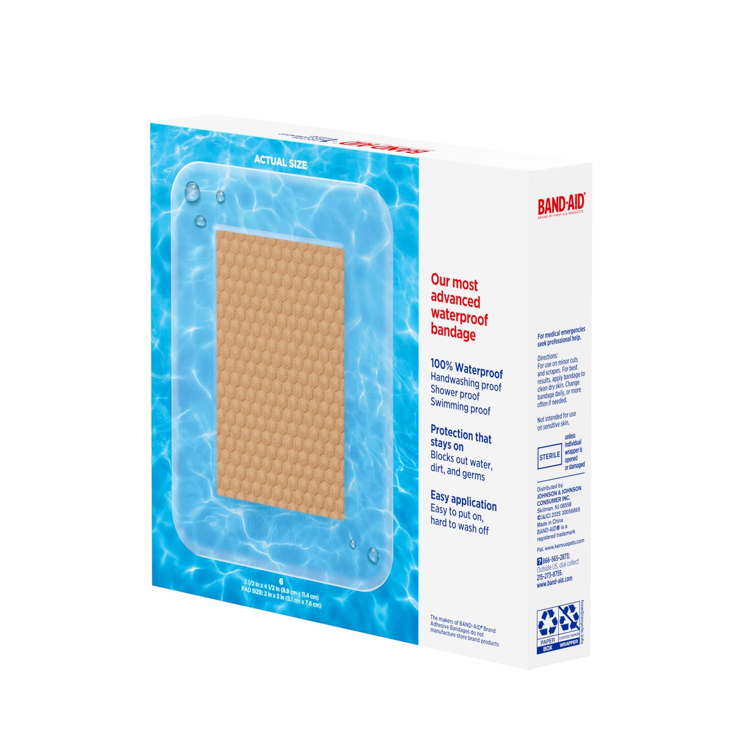 BAND-AID Brand Clear Waterproof Adhesive Bandages, Jumbo Covers, 6 Count