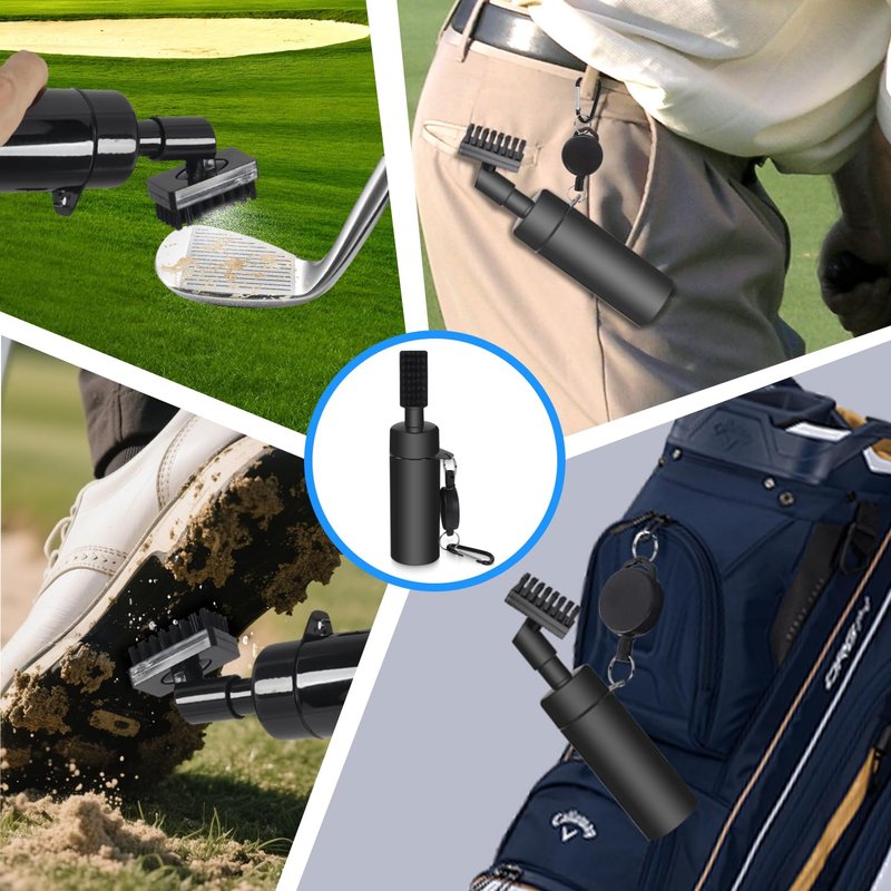 BIVASMWATH Golf Club Brush Cleaner with Water Bottle 7.5 Inches Holds 4 Ounces of Water - 2 Pack Pro Golf Club Cleaner Brush with Heavy Duty Retractable Clip - Golf Accessories (Black)