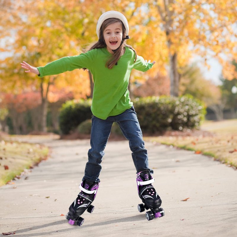 JeeFree Rainbow Unicorn 4 Size Adjustable Light up Roller Skates for Girls Boys for Kids,All 8 Wheels of Girl's Skates Shine,Safe and Fun for Kids