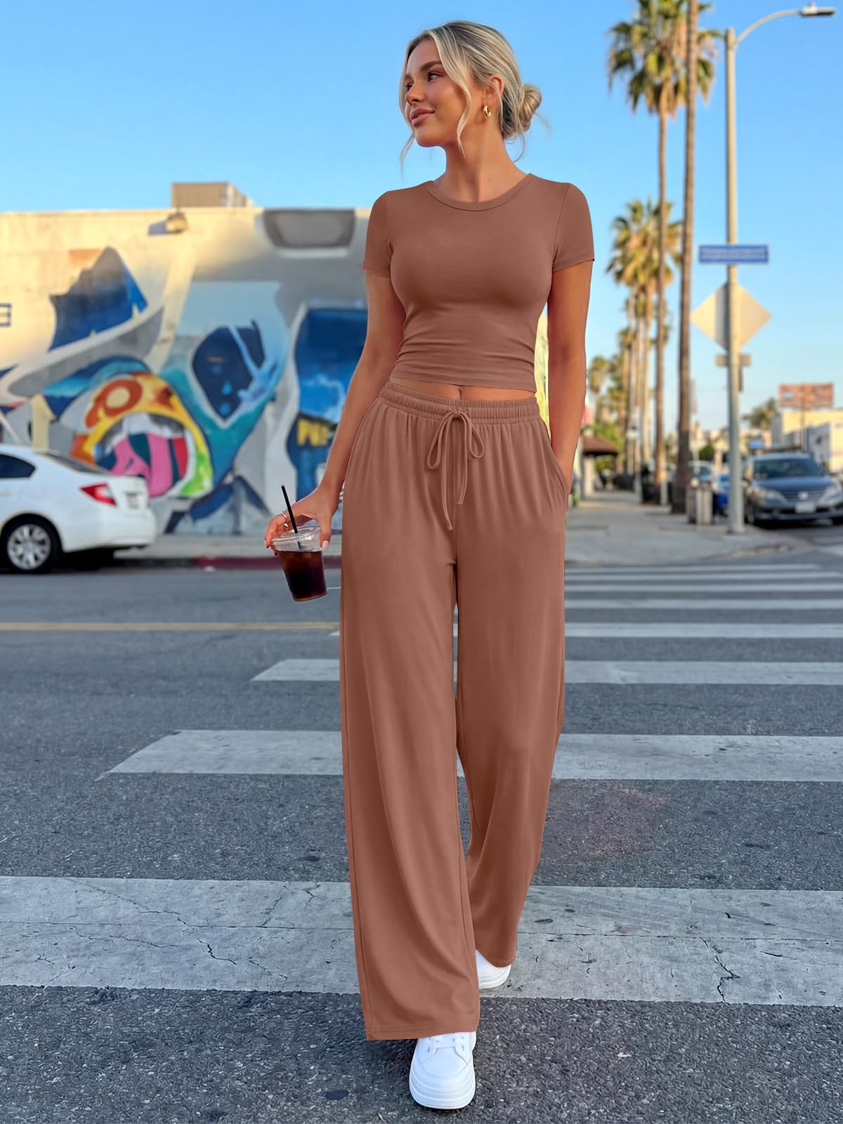 Trendy Queen Womens 2 Two Piece Set 2026 Summer Workout Vacation Gym Clothes Spring Fashion Lounge Matching Airport Travel Outfit Resort Wear Fitness Athleisure Clothing