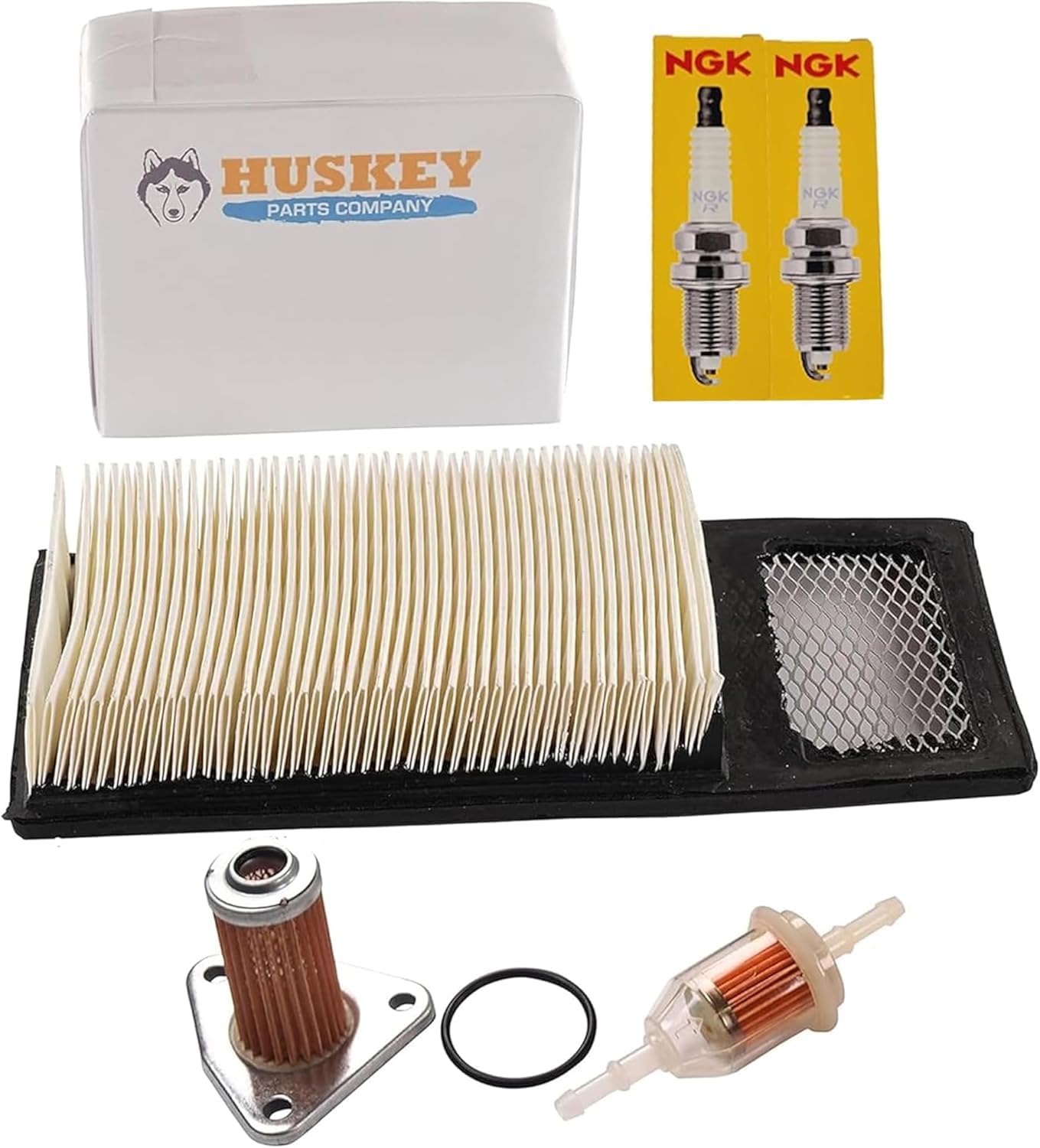 Huskey Parts Company Golf Cart Tune Up Kit for EZGO TXT 1994-2005 295/350cc 4 Cycle Model, Clutch Drive Belt, Starter Generator Belt, Air Filter (Flat Panel), Fuel Filter, Oil Filter & NGK Spark Plug
