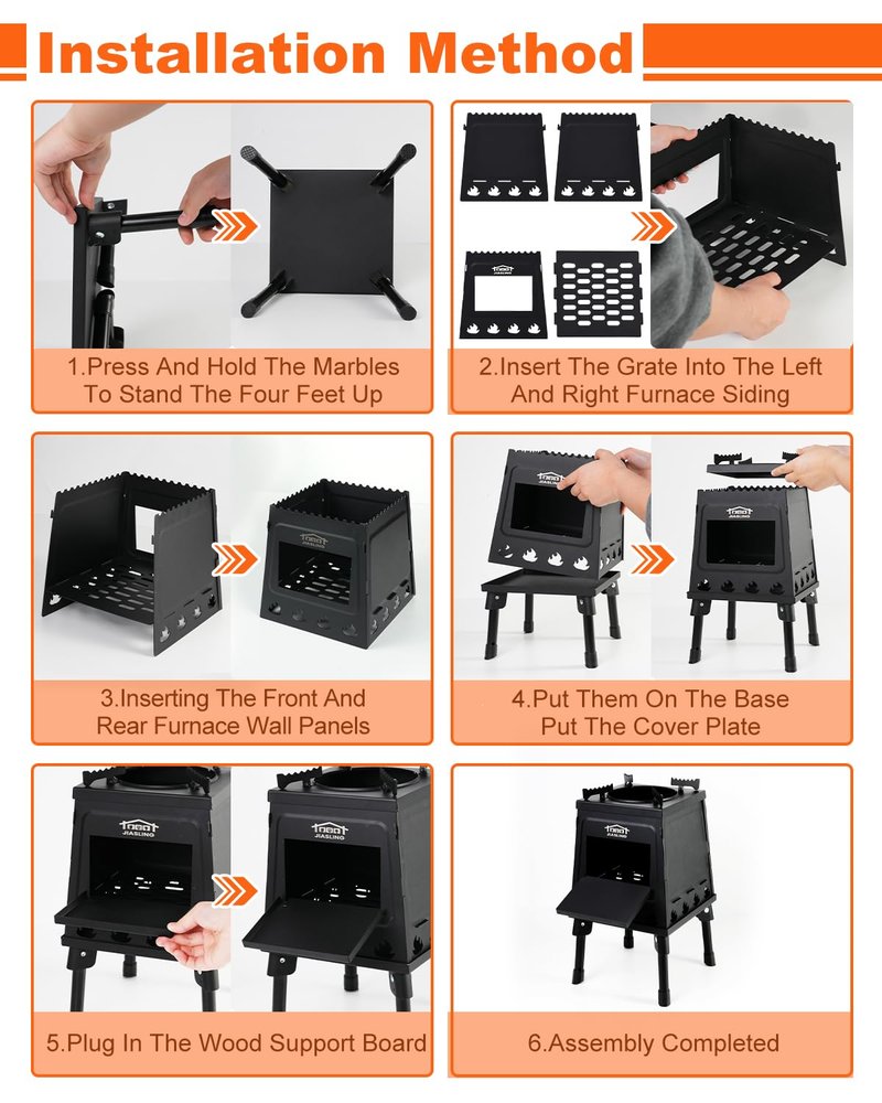 GVUHR Portable Wood Burning Stove - Lightweight Cast Iron Camp Stove for Backpacking,A Small Size 8.9in * 8.9in * 8.7in Backpacking Camping Stove Kit (Black, Small)