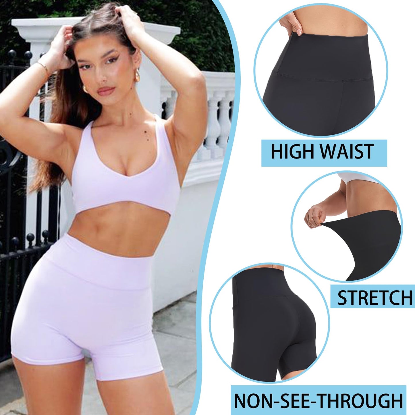 YIZAO High Waisted Biker Shorts for Women-5" Tummy Control Fitness Athletic Workout Running Yoga Gym Shorts White