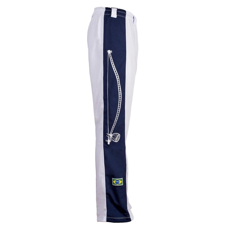 JL Sport Authentic Brazilian Capoeira Martial Arts Pants Training Abadas - Unisex (White with Berimbau Along Leg)
