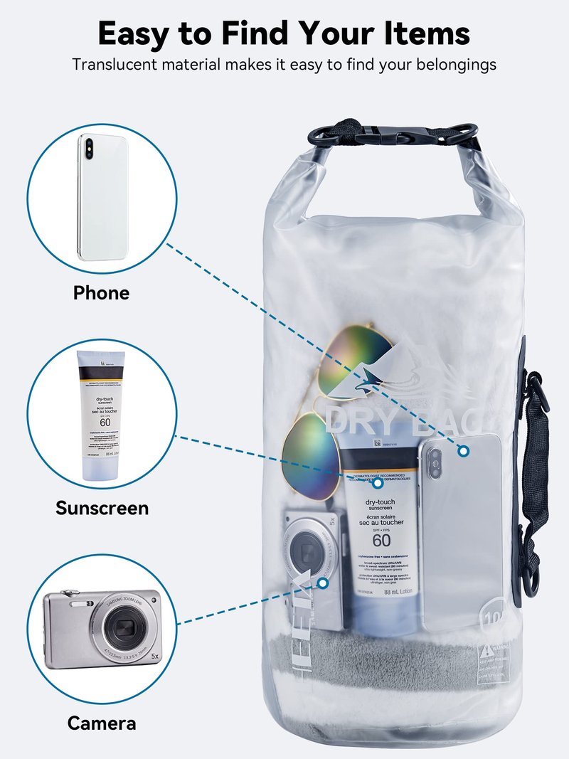 HEETA Dry Bag Waterproof for Women Men, Roll Top Lightweight Dry Storage Bag Backpack with Phone Case for Travel Swimming Boating Kayaking Paddle Board Camping Beach Accessories (White, 5L)