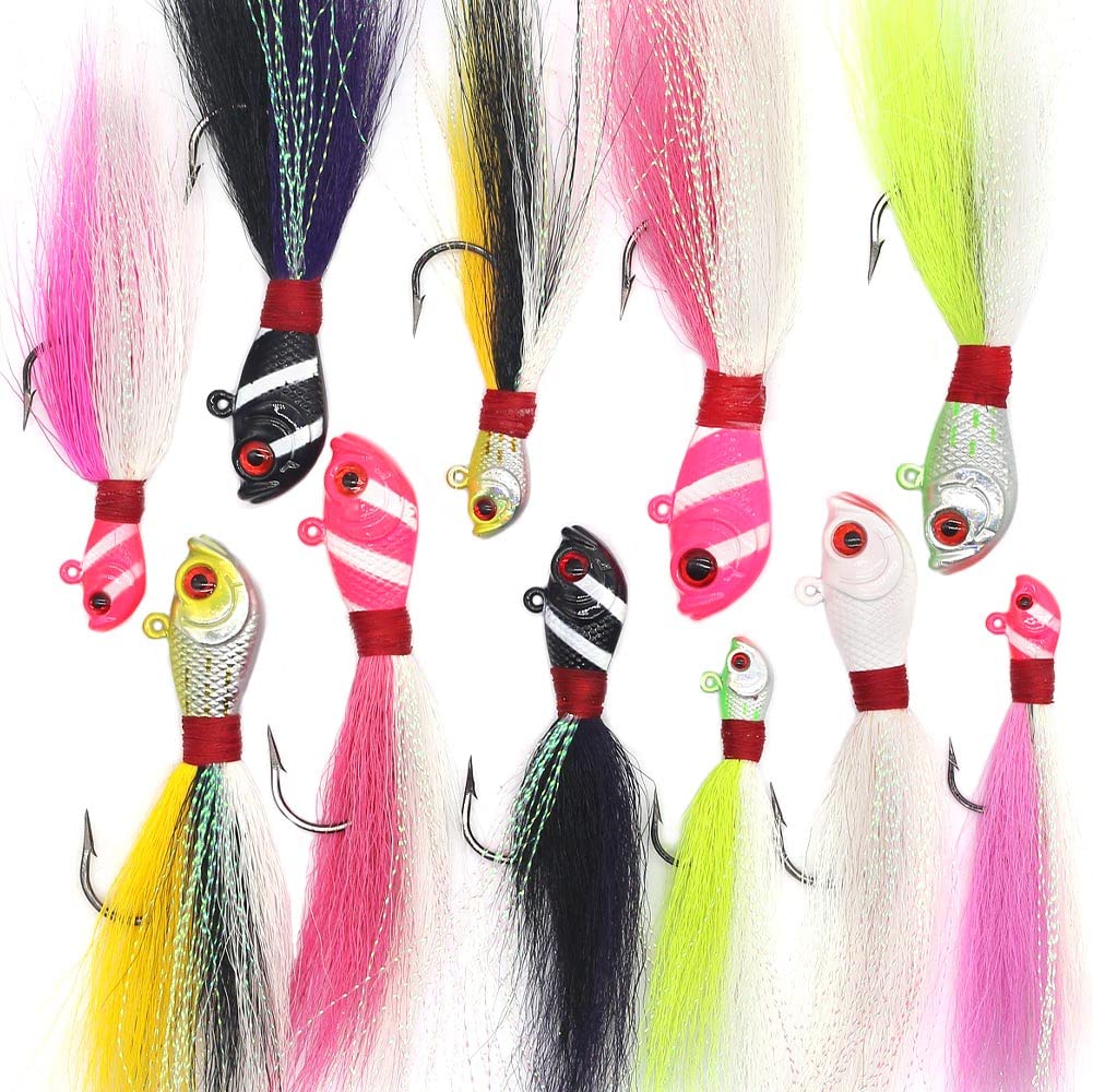 XFISHMAN Bucktail Jigs Saltwater Hair Jigs Head - Fishing Lures Assorted Kit (5 Pack)