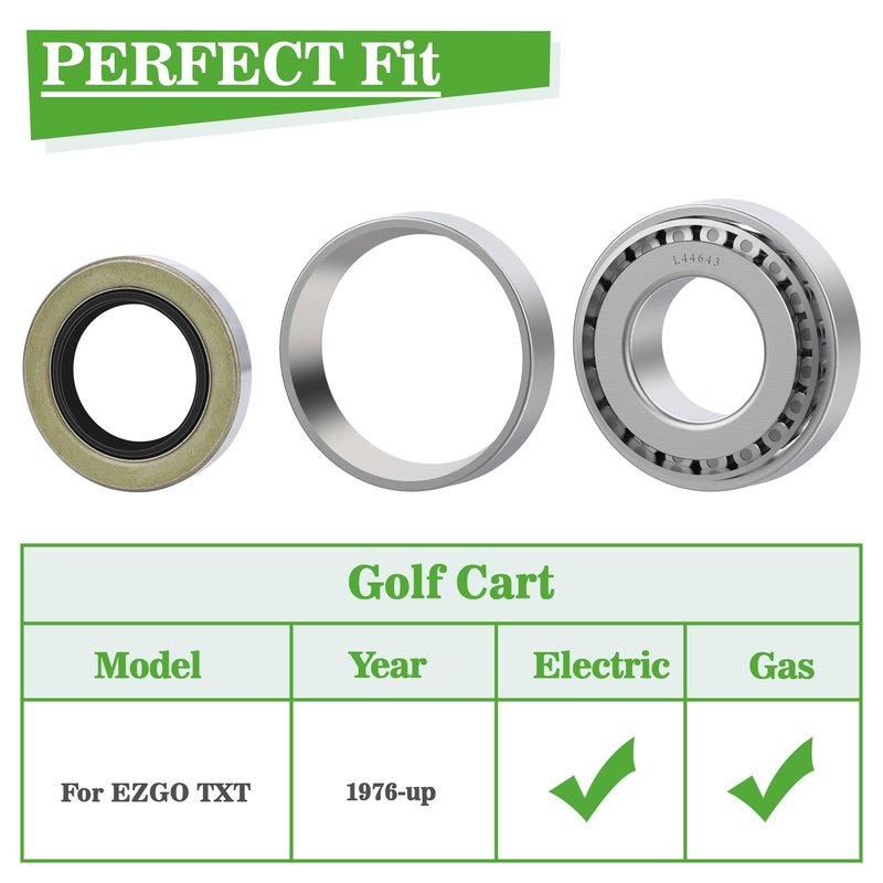 10L0L Golf Cart Front Wheel Hub Bearings & Oil Seals Kits for EZGO TXT 1976-up, Replace Part 50892-G1, 25146-G1 (2 Pack)