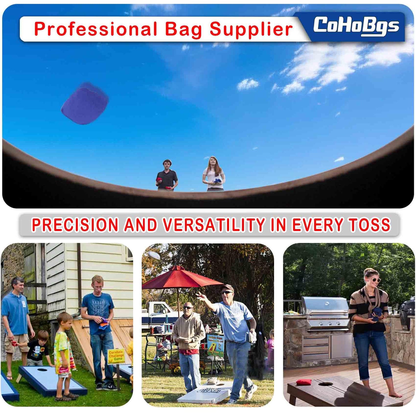 CoHoBgs Cornhole Bags Set of 8, Professional Corn Hole Bean Bags Dual-Sided Slick & Stick Resin Filled Suede and Duck Canvas Offical Bean Bag for Cornhole Toss Game Includes Carry Case