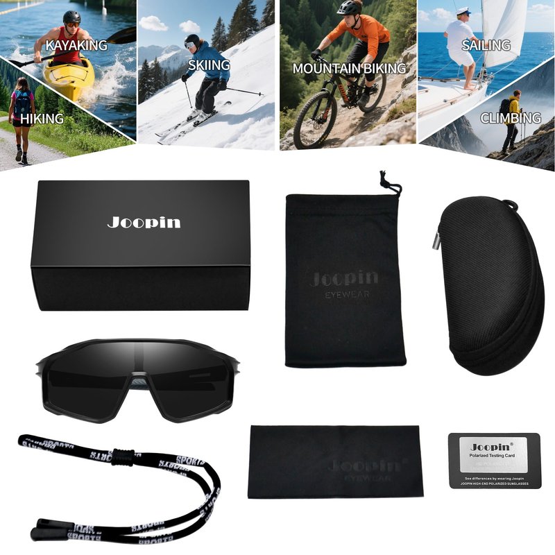 Joopin Oversized Sports Sunglasses Men Women Polarized Wrap Around Sun Glasses UV400 Protection Shades Sunnies (Black)