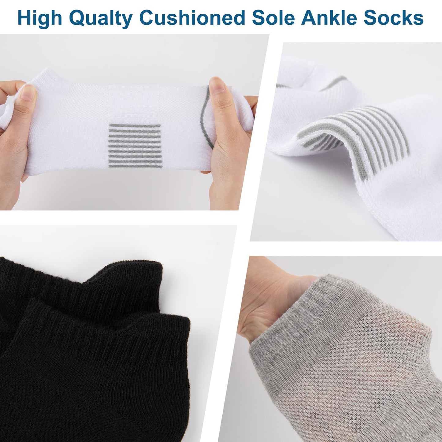 Heatuff 7 Pairs Womens Ankle Socks Athletic Cushioned Anti-Blister Running Low Cut Socks with Tab
