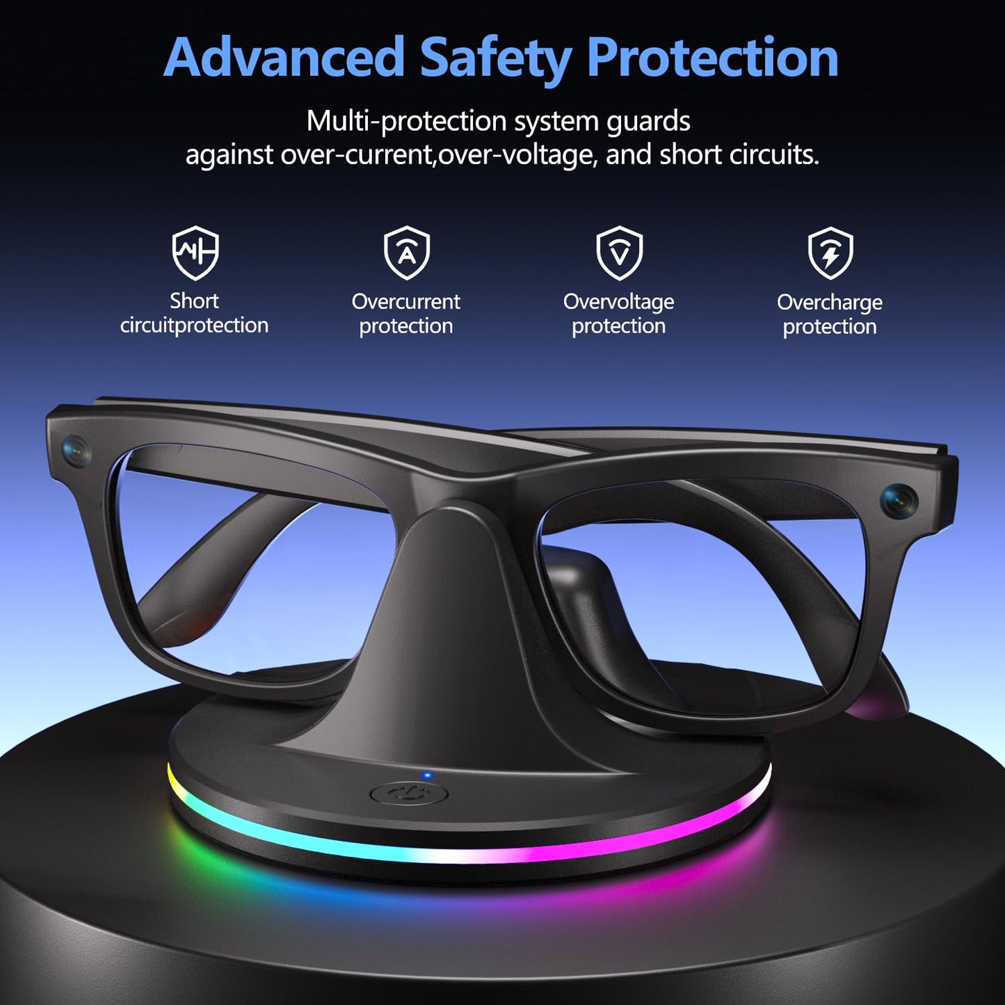 Charging Stand for Ray-Ban Meta Smart Glasses, Portable Quickly Charging Dock with LED for Wayfarer, Headliner, Skyler,Oakley HSTN Charger for Charger Accessories (Black)