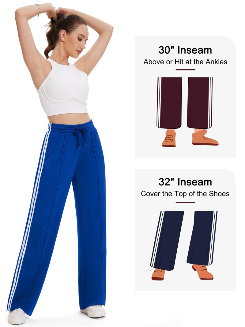 Tapata Tall Women's 34" Inseam Active Track Pants Striped Loose Fit Running Sporty Bottoms Travel Athletic Jogging, Blue, M
