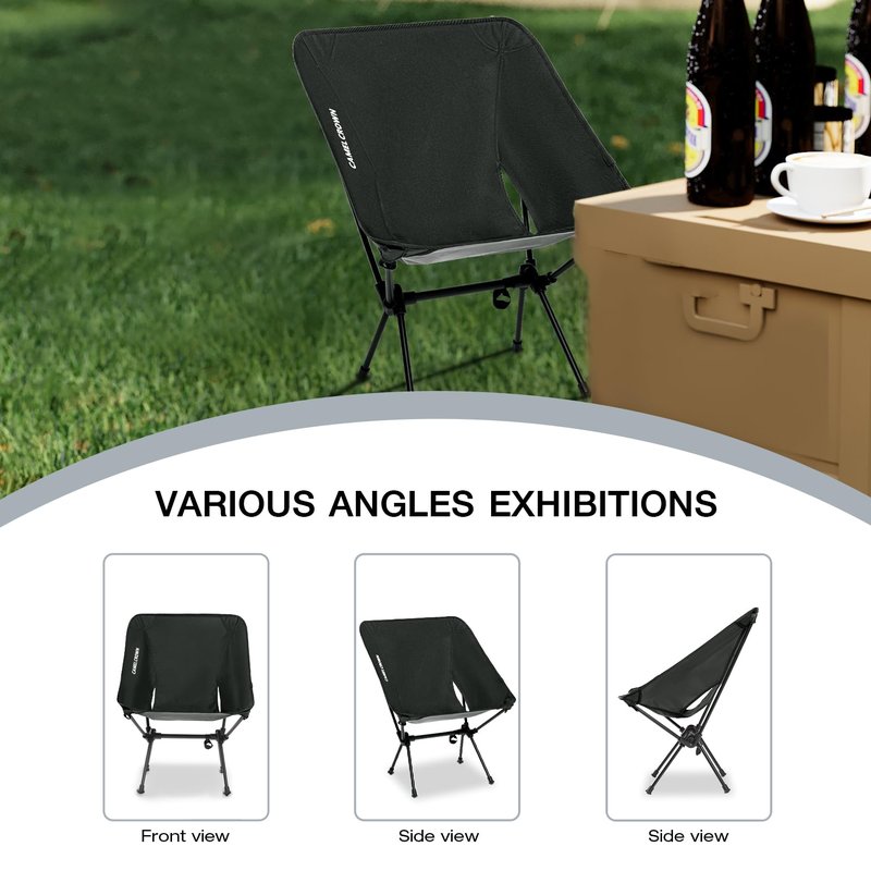 CAMEL CROWN Portable Camping Chair Folding Compact Lawn Lightweight Backpacking Chair with Carry Bag for Outdoor Hiking Beach Travel Picnic Festival Black