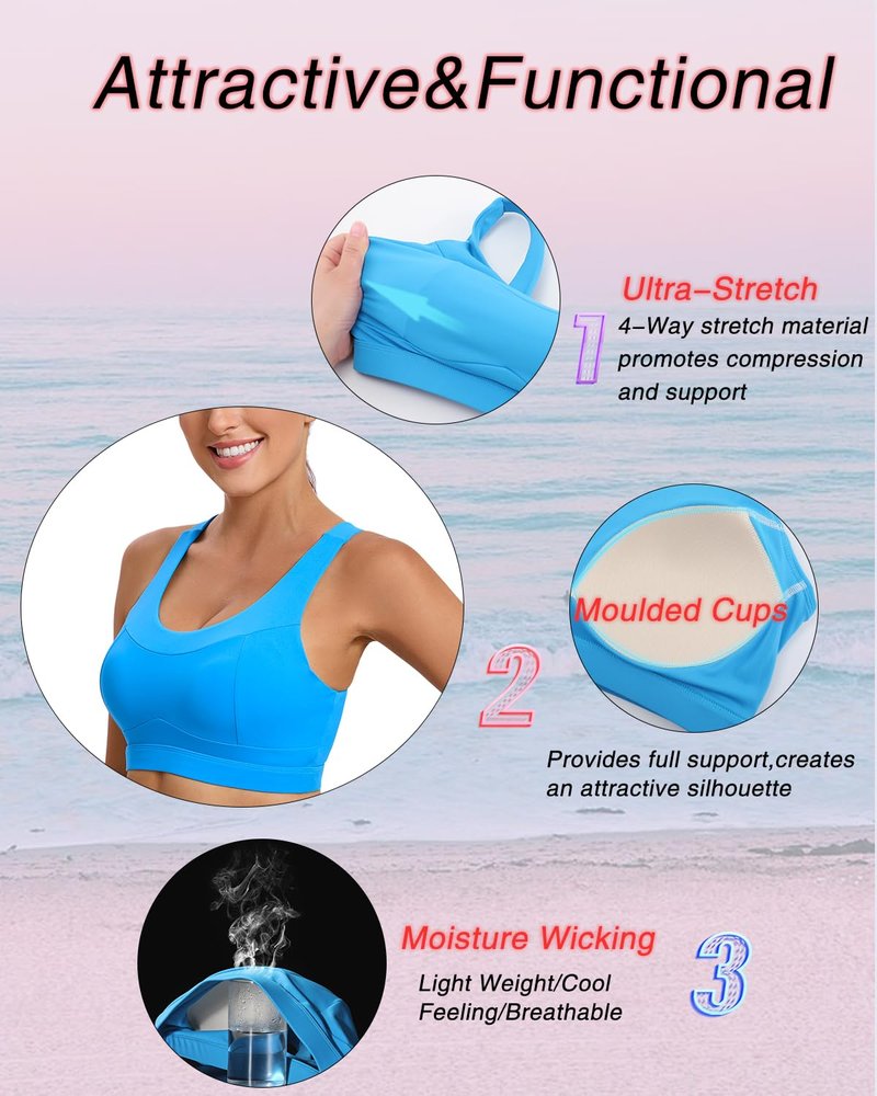 RUNNING GIRL High Impact Sports Bras for Women,Racerback Running Bra Workout Crop Tank Tops Longline Sports Bra Push up(WX2667 Bright Blue S)