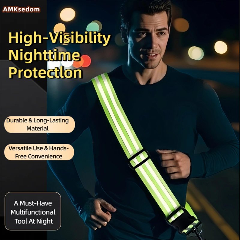 AMKsedom 4 Pcs Reflective Running Gear Set, Night Dog Walking Safety Gear, High Visibility Reflective Sash, Belt & Armband for Running, Cycling, Night Walking - Adjustable for Men, Women, Kids