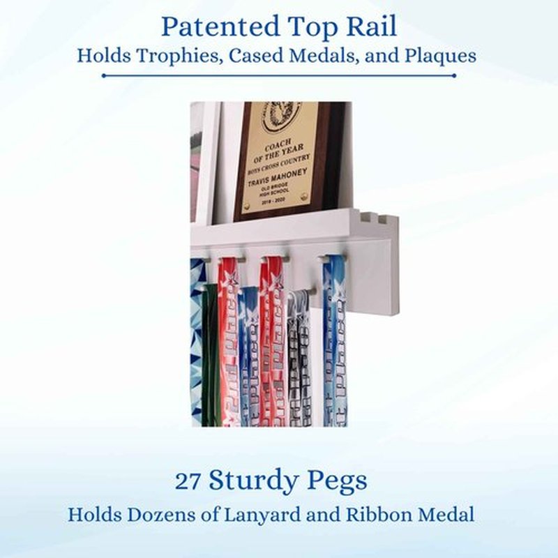 MedalAwardsRack 3ft- Ultimate Medal Hanger Display and Trophy Shelf - Multi-Sport Trophy and Medal Holder for Medal Display, Plaques, Pictures, Trophies and more. Solid Wood - Large 36" - Grey