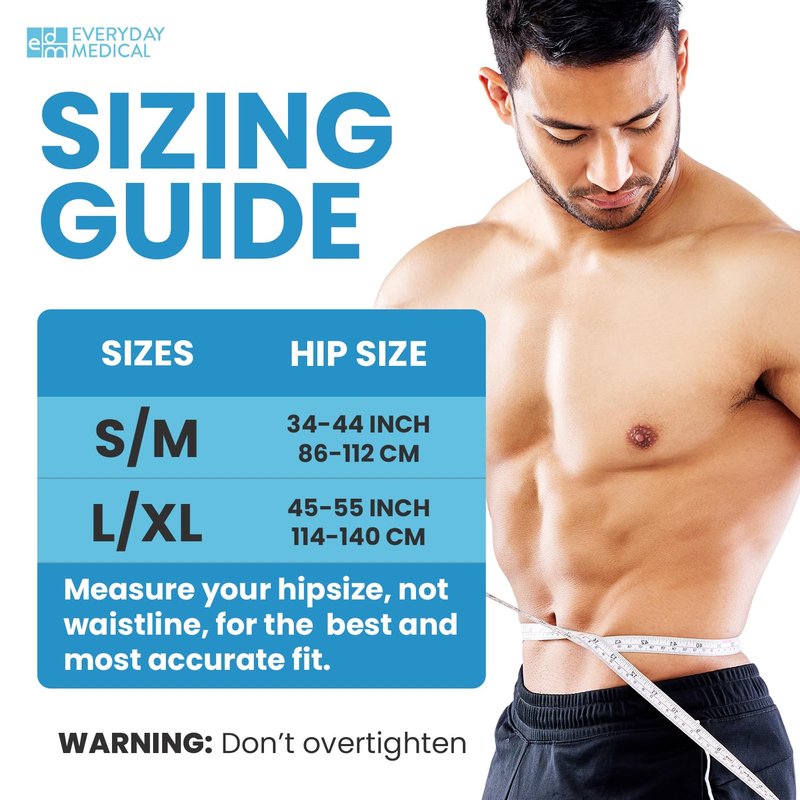 Everyday Medical Inguinal Hernia Belt for Men & Women - Post Surgery Groin Hernia Truss for Left/Right Side, Adjustable Inguinal Hernia Support Belt w/Compression Pad - Black, S/M