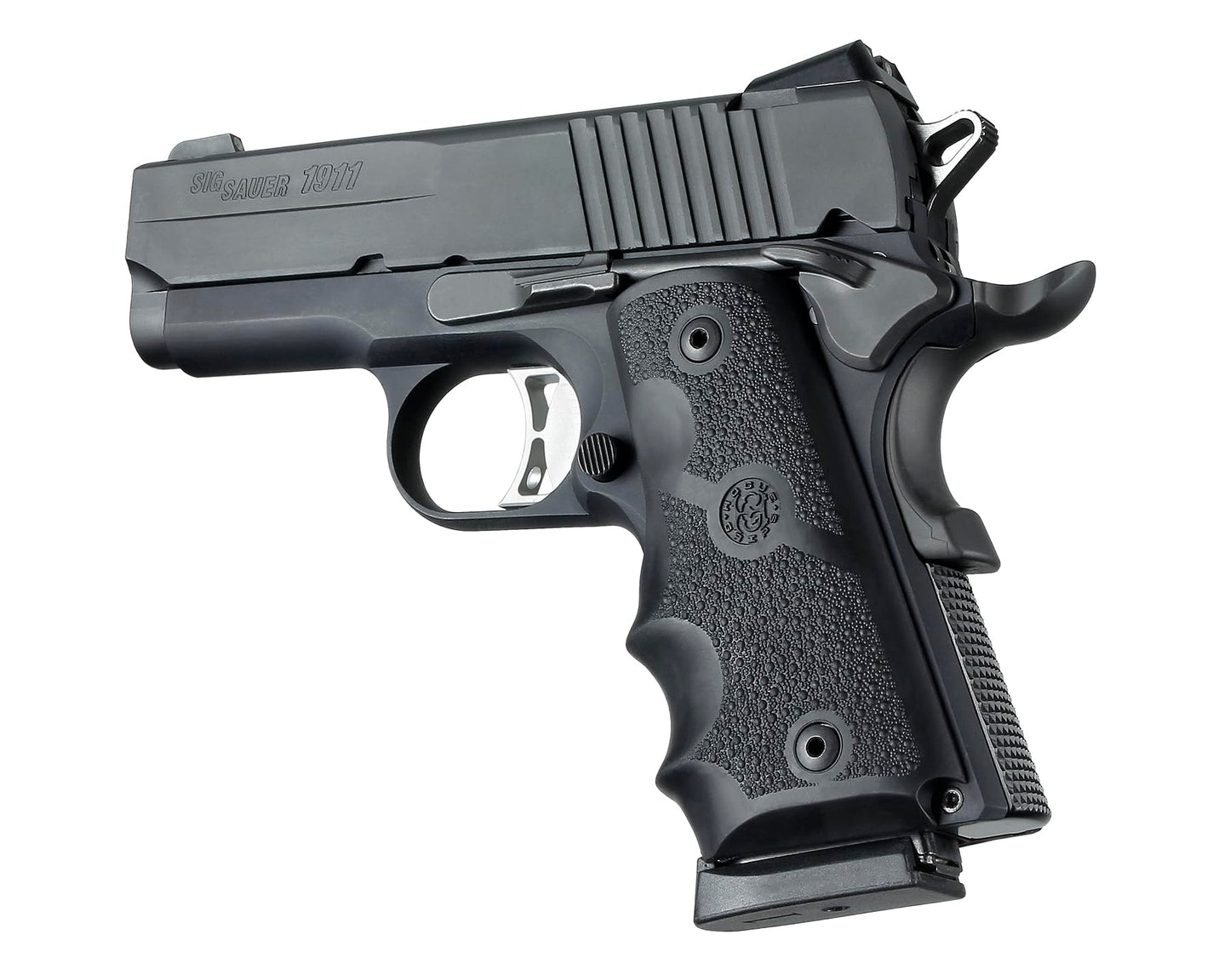 Hogue OverMolded Rubber Grip Panels for Colt 1911 Officers Model with Finger Grooves, Black - 43000