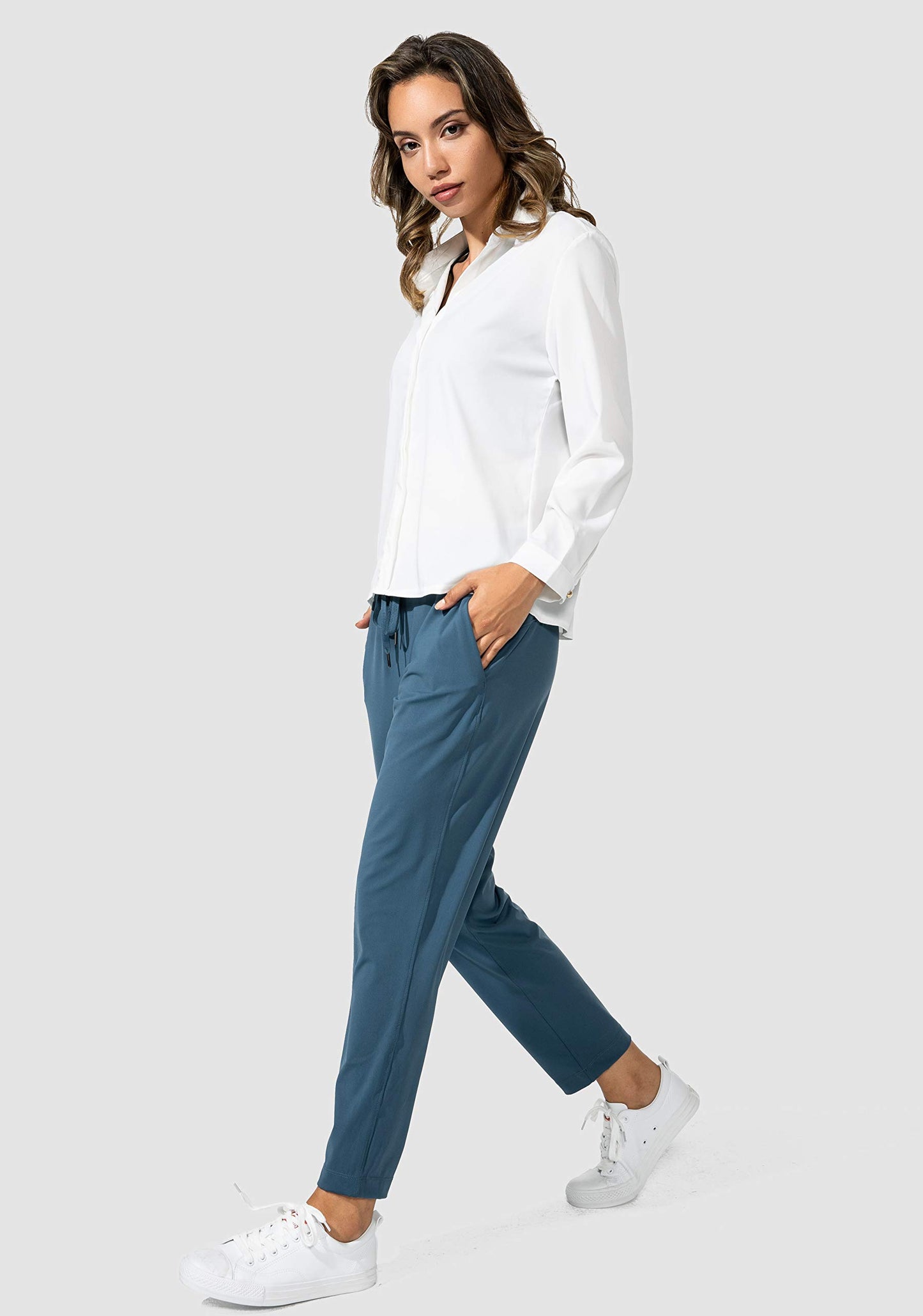 G Gradual Women's Pants with Deep Pockets 7/8 Stretch Sweatpants for Women Athletic, Golf, Lounge, Work (Indigo, Medium)