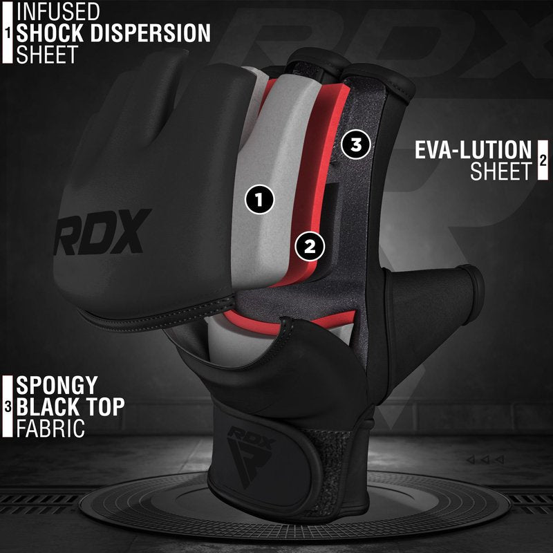 RDX MMA Gloves Grappling Sparring, Maya Hide Leather, Boxing Gloves Men Women Muay Thai Martial Arts Training, Half Finger Adjustable Mitts Wrist Support Kickboxing Cage Fighting Punching Bag Workout