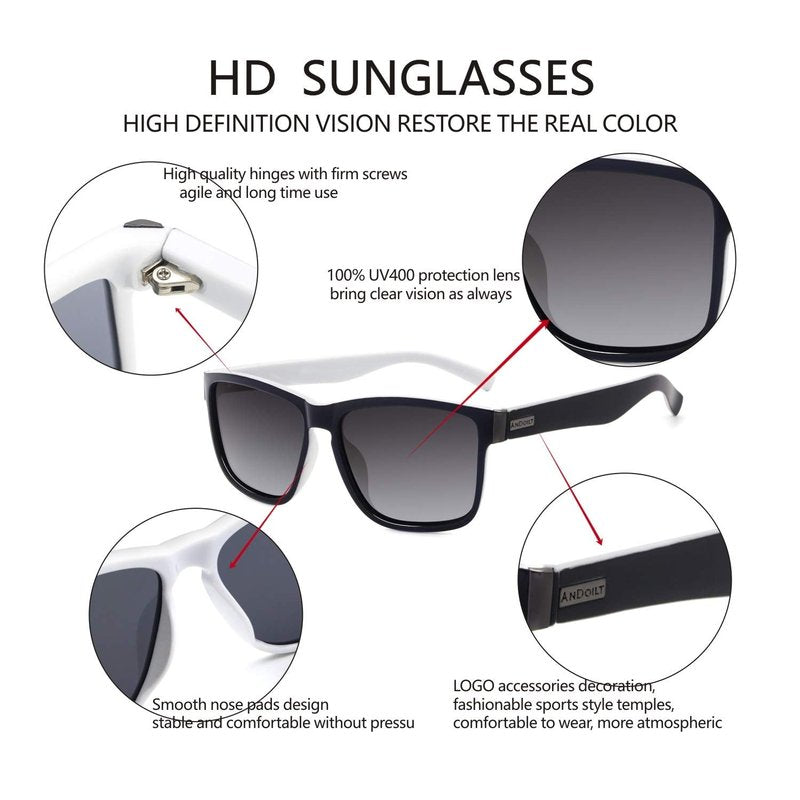 ANDOILT Sport Polarized Square Sunglasses (A7-3pcs-Grey Lens + Champagne + Coffee Lens)