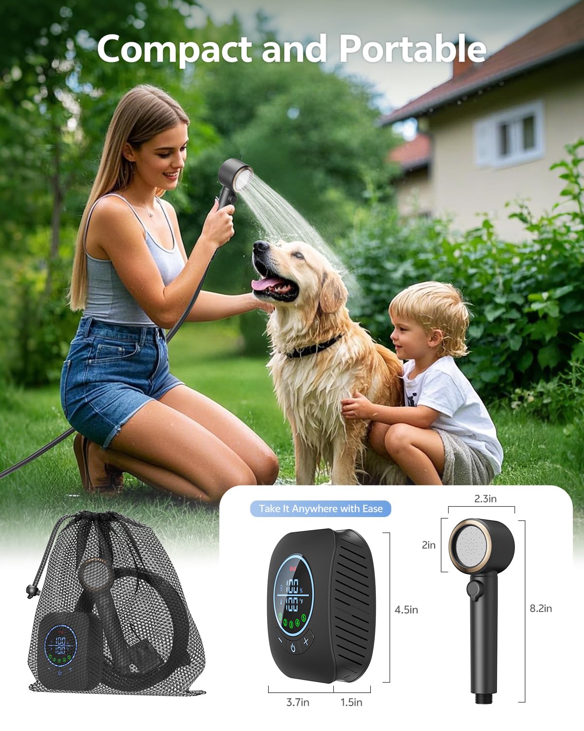 BTOG Portable Shower – 8000mAh Rechargeable Camping Shower, 6.0L/min Portable Shower Pump, Outdoor Shower for Camping, Hiking, Traveling, Washing