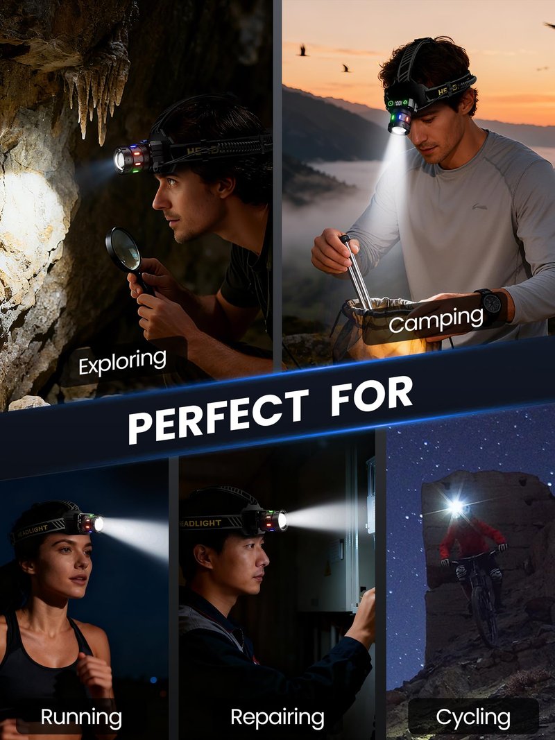 SHiLiPAi Rechargeable Headlamp 2000 High Lumens,125° Adjustable Super Bright LED Head Lamp with Red Light,IPX7 Waterproof,9 Modes Zoomable Headlight for Adult, Outdoor,Camping,Running,Cycling
