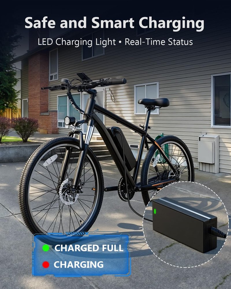 48V Lithium Battery Charger – UL Certified 54.6V 2A Fast Charger for Electric Bike, with Auto Shutoff, Intelligent Temperature Control & Fire-Resistant Case