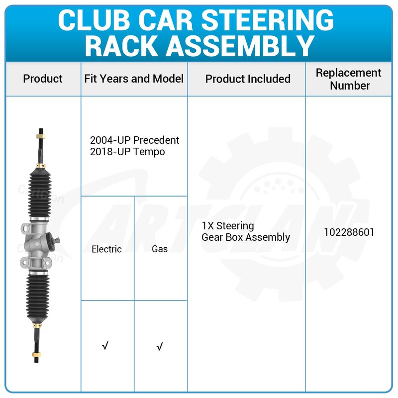 CartClan Club Car Precedent Steering Rack, Golf Cart Steering Gear Box Assembly Suitable for 2004-Up Club Car Precedent and 2018-Up Tempo Golf Cart, Replace OEM#: 102288601