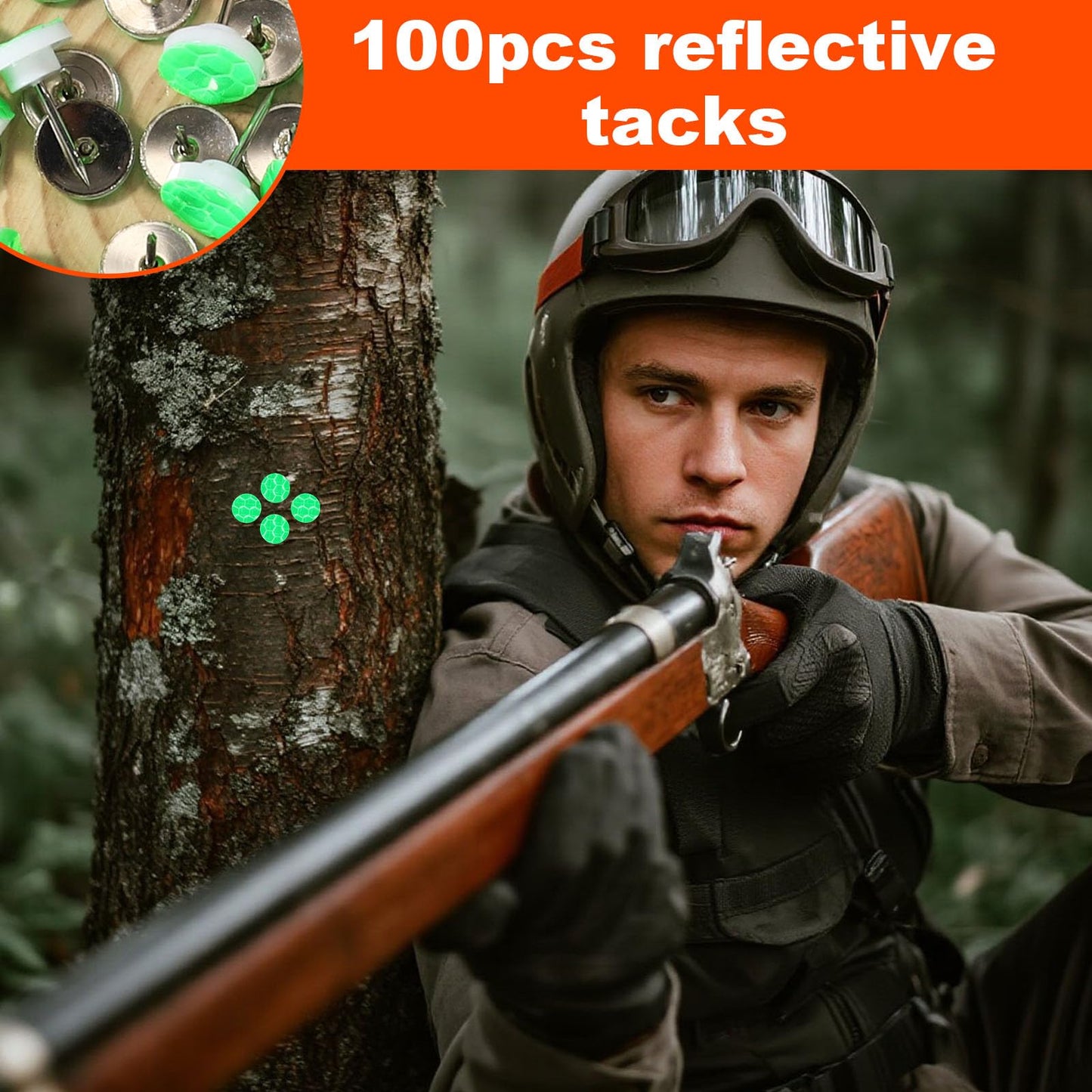 Lyreh 100pcs Reflective Tacks for Trail Marking, 2 Styles High Visibility Glow Tacks Marking Pegs Reflective Trail Markers for Hunting Hiking Tree Stand Camping