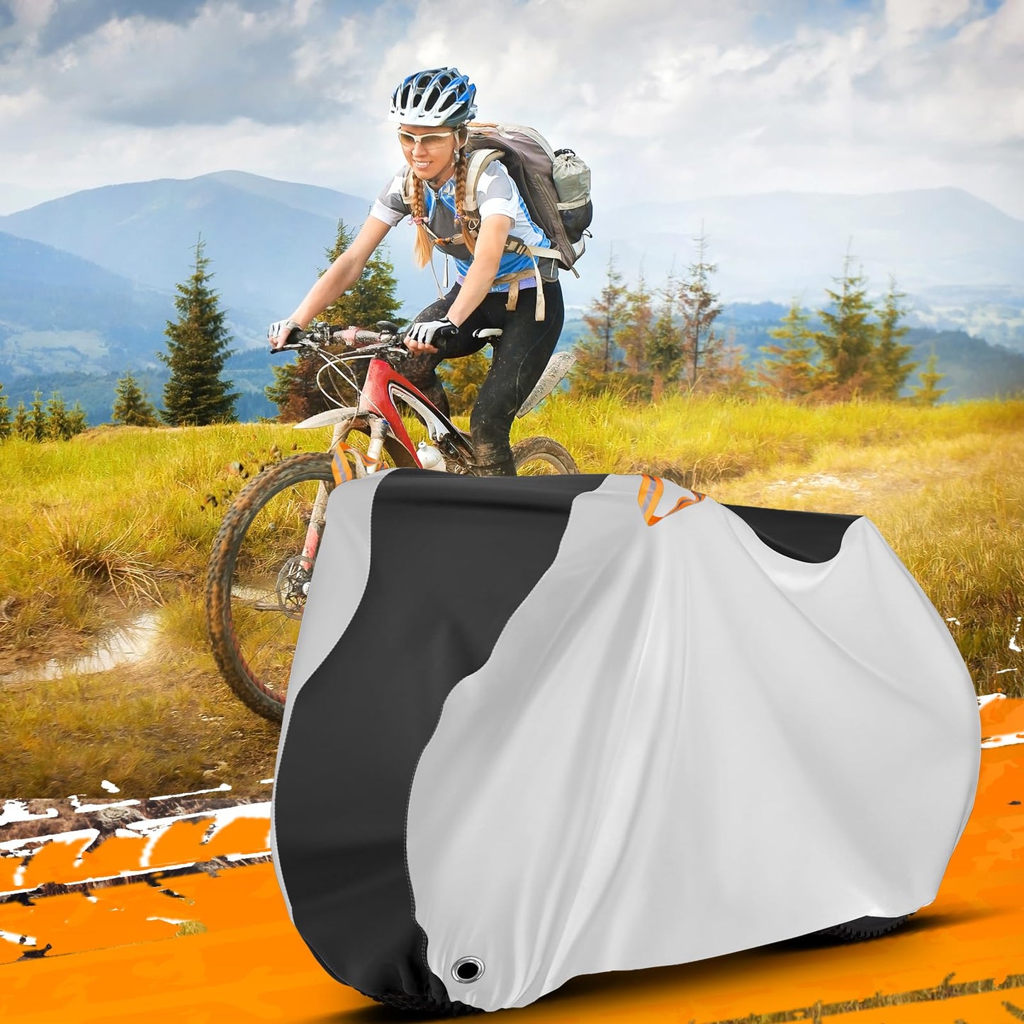 Bike Cover, Outdoor Waterproof Bicycle Cover for Rain /Sun /Dust /Wind Protection, Bicycle Accessories with Lock Hole and Storage Bag, Suitable for Mountain Road E-Bikes, Black/Silver (Fits 1-2 Bikes)