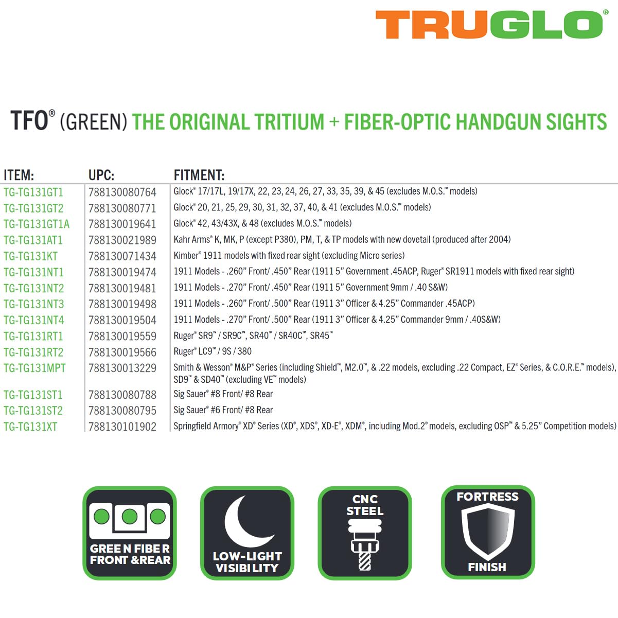 TRUGLO TFO Handgun Sight Set - Sig #6/#8